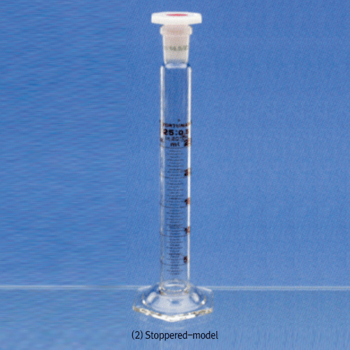 Favorit® A-class Measuring Cylinder, Hexagonal-base & Amber Stain Scale, 5~2,000㎖With Individual Certificate, Boro Glass 3.3, <Malaysia-made>, A급 메스실린더, 개별보증서부