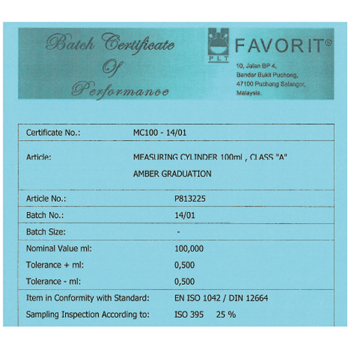 Favorit® A-class Measuring Cylinder, Hexagonal-base & Amber Stain Scale, 5~2,000㎖With Individual Certificate, Boro Glass 3.3, <Malaysia-made>, A급 메스실린더, 개별보증서부