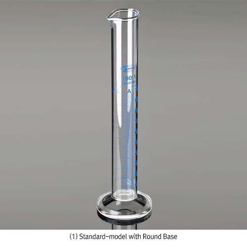 Glassco® Educational Measuring Cylinder, Class B, Boro-Glass 3.3, 5~2,000㎖Ideal for Education, with Round or Hexagonal Base, DIN/ISO 4788, B급 교육용 실린더