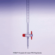 PYREX® Hi-grade AS-class PTFE Plug Burets, with or without WORKS CERTIFICATED, 10~50㎖Made of Boro-glassα3.3, with White Enamel Graduation, AS급 PTFE Plug 뷰렛