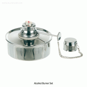 Bochem® Hi-grade Stainless-steel Alcohol Burner Set, Adjustable Wick & Flame, 150㎖With 1mm Cotton Wick & Looped Lid, Φ85×h65mm, 비자성 스텐 알코올 버너/램프