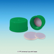 Wisd PTFE/Butyl-Septa Sealed PP Uni-Cap and Opentop & Membrane-Cap, for All DIN GL-Screw Necks of Bottle·Flask·TubeGood Chemical & Heat Resistance, 125/140℃ Stable, Autoclavable, DIN, GL14~GL45, 만능 GL 스크류캡 & 멤브레인캡