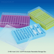 SciLab® PP 2 Side×96-hole 0.5 & 1.5/2㎖ Microtube Reversible Storage BoxAlpha-Numeric Index, Translucent PC Lid, Hole Φ8 & 11.4mm, 2×96 홀 양면 저장 박스, 상/하 양면용