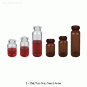 SciLab® 20mm Crimptop 5~20㎖ Serum Vials, Alu-seals, Septa, Crimper, and Decapper : SeparatelyWith “USP-I” Boro 5.0 Glass, Clear & Amber, Normal-grade, 5~20㎖ Crimptop 세럼 바이알, 알루미늄씰, 셉타, 크림퍼 and 디캐퍼 별매