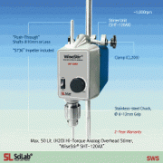 SciLab® High-Torque Analog Overhead Stirrer “WiseStir® SHT-AX”, for Middle-/High-Viscosity, Max.50-/80-Lit, 150,000 mPas with “Push-Through” Shaft(Φ10mm or Less) and Chuck grip Φ6~12mm, Flex-Coupling Φ6~16mm, Max.1,000rpm 아날로그 중/고점도용 강력교반기, 사용교반봉 ; ①기본은Φ6