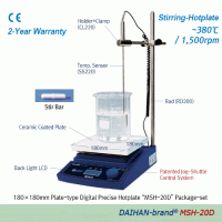 DAIHAN-brand® 380℃ Digital Hotplate Stirrer, “MSH-D”, Ceramic-Coated Plate, ±0.3℃, with Certi. & Traceability with Digital Feedback Control, Accurate Temp. Control, 180×180mm- or 260×260mm- Plate, 80 ~ 1,500 rpm 디지털 가열 자력 교반기, 디지털 피드백 온도 제어, 우수한 온도균일성, 세라