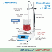 DAIHAN® 500℃ High-Temp Premium Hotplate Stirrer “MaXtir TM MSH500” , Solid Ceramic Glass Plate, 200×200mmWith Large LCD, Optimum Insulation Layer. Accurate Temp. Control, Touch-button Controller, Hot-Top Indicator, 80~1,500rpm고온용 디지털 가열 자력 교반기, 최적의 방열구조, 