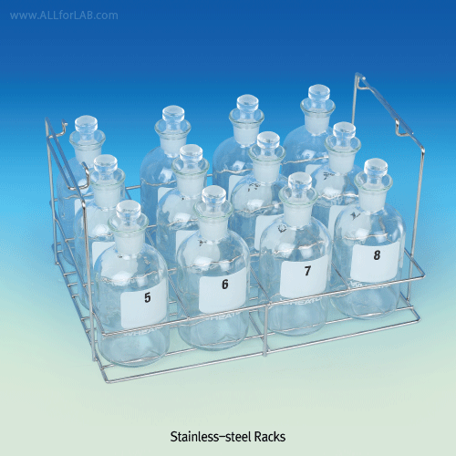 SciLab® Stainlies-steel Wire BOD-Bottle Rack, for 60 & 300㎖, with 2 Side Handle<br>Φ48mm Hole×20, Φ75mm×Hole12, 스텐선 BOD 바틀랙