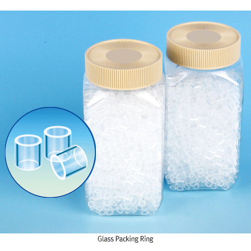 Glass Packing Ring, for Column Packing, “Rasching Rings”, Φ9mm×L 9mm<br>For Contamination-free, Boro-glass 3.3, Package : in 500cc Bottle, 칼럼충진용 글라스링