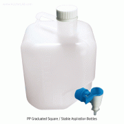 Azlon® 5~20 Lit PP Graduated Square Aspiration Bottle, Autoclavable, Stable<br>With Moulded Handle for Safe Carrying, -10℃+125/140℃, PP 눈금 사각 안전 아스피레이터 바틀