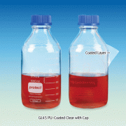 DURAN® Premium Safety Plastic PU-Coated Lab Bottle, With/Without GL Cap & Pour-Ring, Clear & Amber, 25~20,000㎖<br>Boro-glass 3.3, with Graduation & DIN GL-Screwthread, Autoclavable, -30℃+135℃, 안전플라스틱 코팅 랩바틀