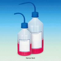 WisdTM PP Narrow & Wide-neck Wash Bottle, Autoclavable, Fine Graduated, Transparent, 500 & 1,000㎖<br>Printed DIY Content Marking Panel on Bottle, GL32 & GL45 Blue cap, 0℃~125/140℃ Stable, 마킹형 세구 & 광구 세척병, PP