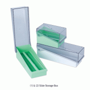 Simport 100- & 200-Slide Storage Box, HIPS, with Clear Hinged Lid·Slot Tray·2 Index Cards<br>For 75×25mm Slides, Stackable-type, Vertical-storage, <Canada-Made> 슬라이드 보관 박스, 수직보관/중첩형