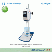 DAIHAN® High-Speed Digital Overhead Stirrers “HS-D” & “HS-T”, for Low-/Middle-Viscosity, Max.10·20Lit<br>With “Push-Through” Shaft and Chuck grip Φ3~10mm, Flex-Coupling Φ6~12mm, Max. 3,000rpm, up to 5,000·10,000mpas<br>디지털 고속 교반기, 저/중점도용, 사용교반봉 ; ①기본은Φ3~1